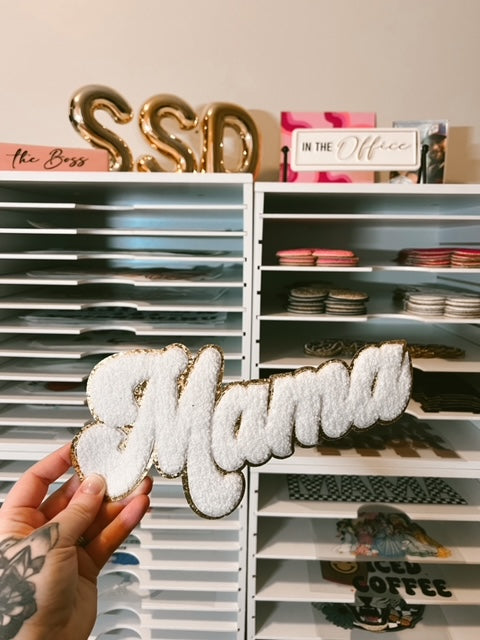 Mama White Chenille Patch