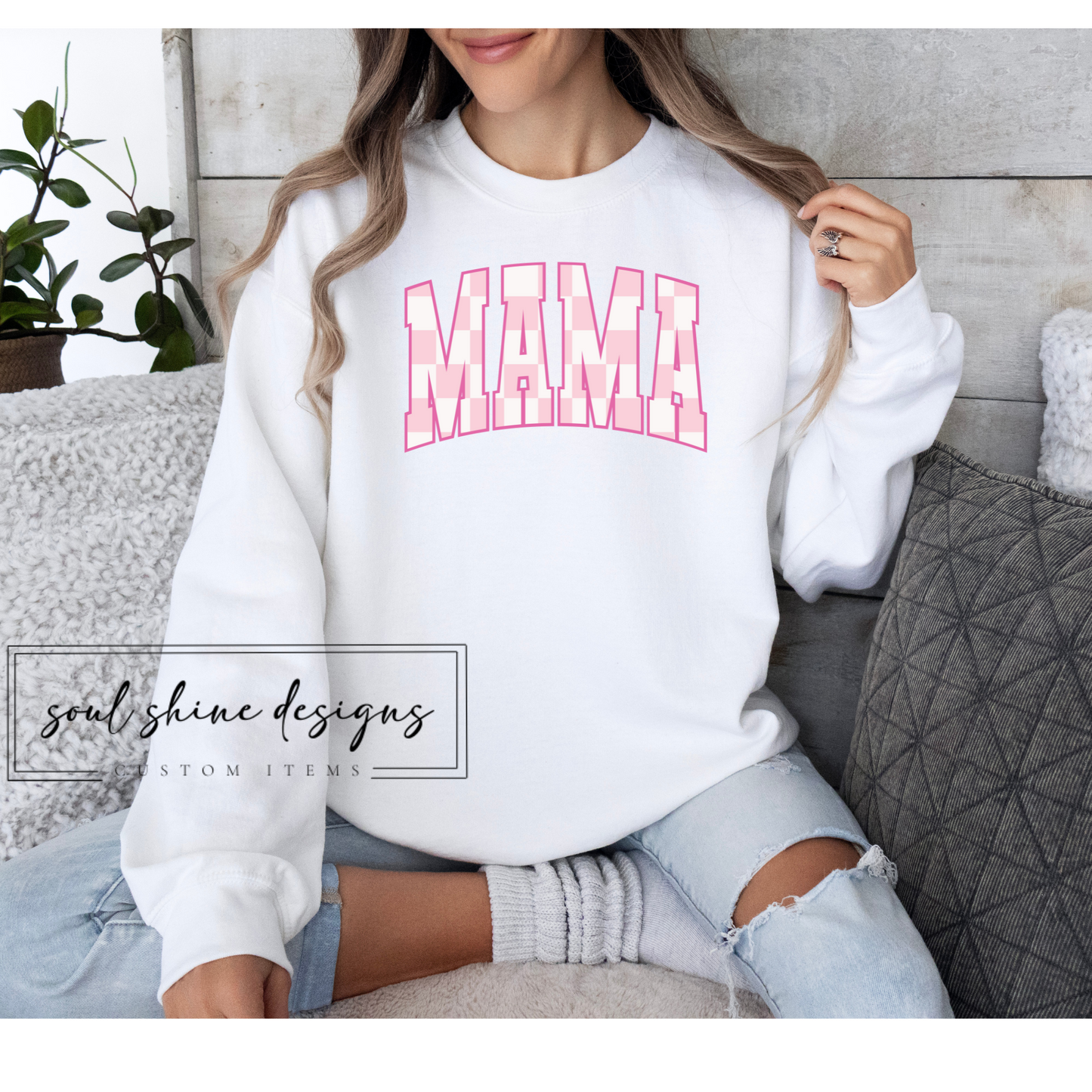 DTF Transfer Pink And White Checkered Mama
