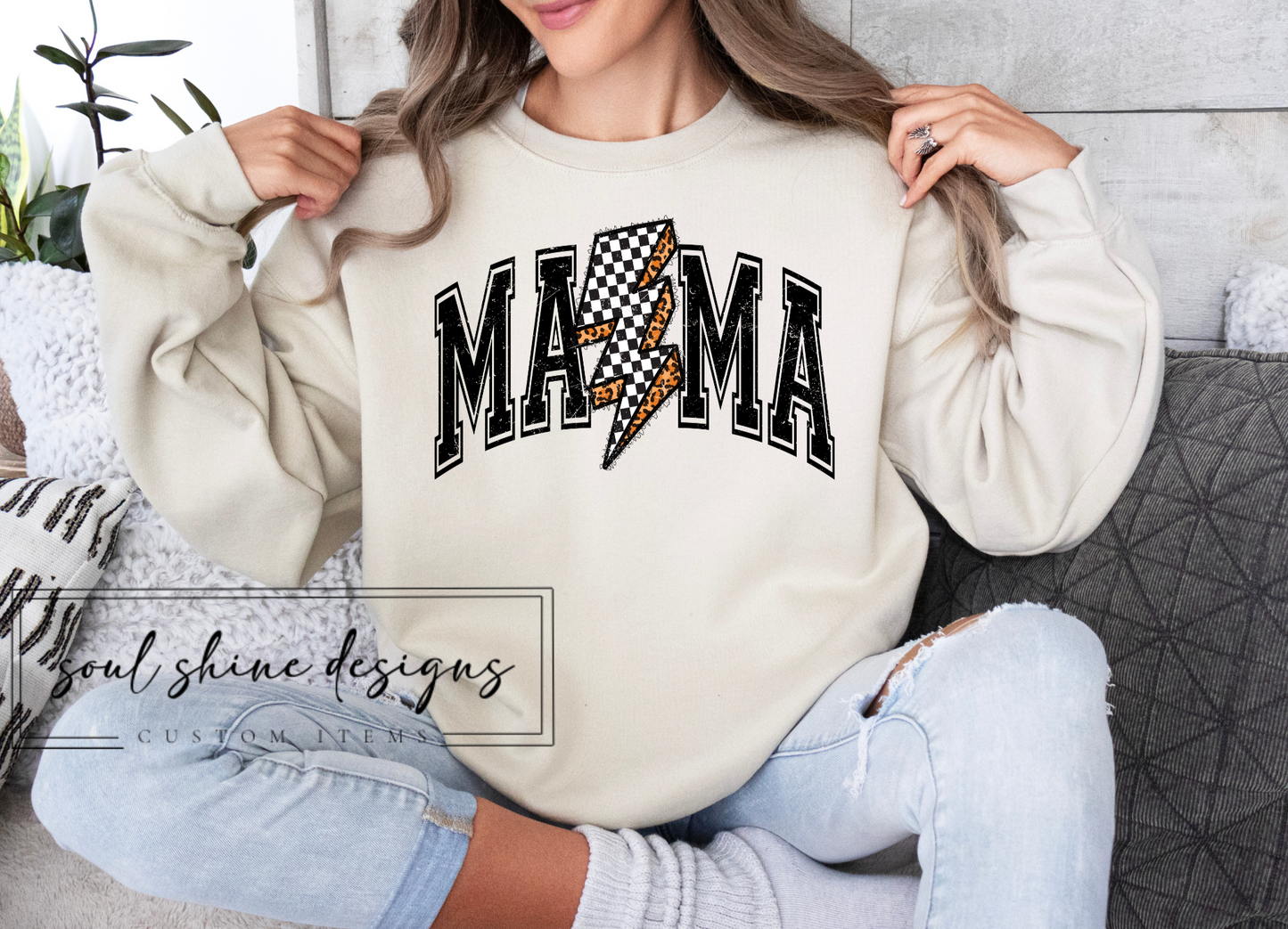 Mama Checkered/Leopard Lightning Bolt